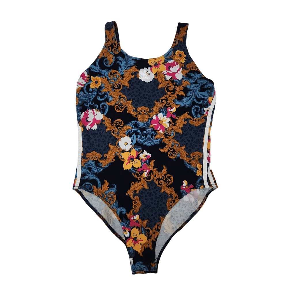 adidas Floral Baroque Print One-Piece Bodysuit - Navy, Gold, Blue, Pink